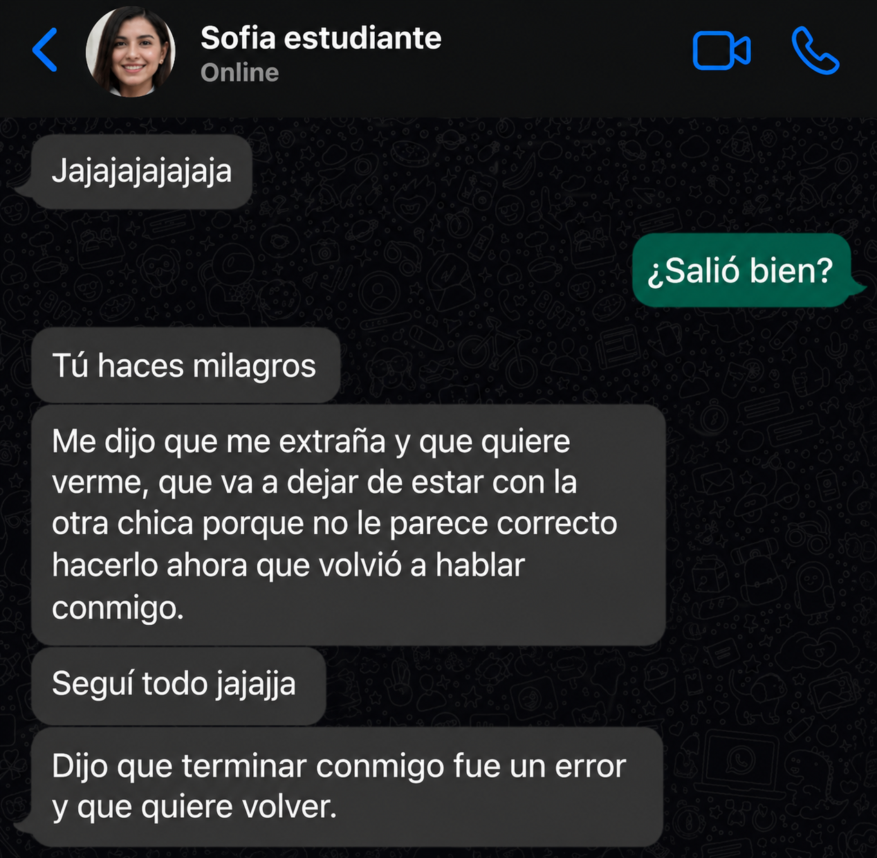 Depoimento de Sofia estudante no WhatsApp